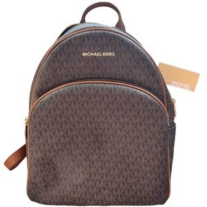 NWT Michael Kors Abbey Signature Brown/Acorn Backpack with Gold Accents (Large)